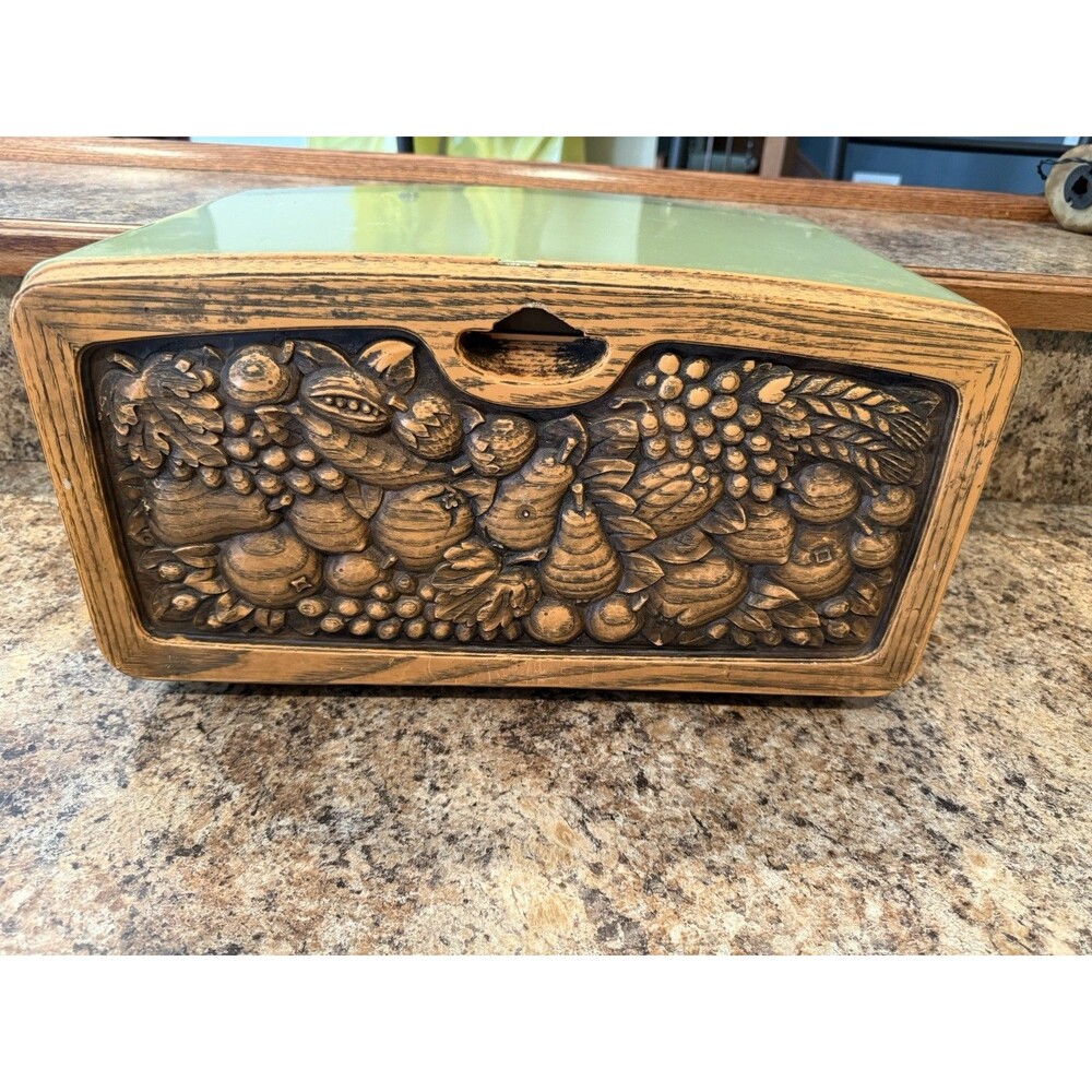 Vintage Avacodo Green Burlington Crafts Metal Bread Box